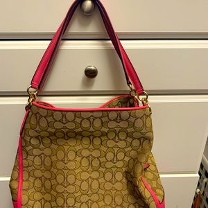 Coach bag- medium sized tote, tan and hot pink!  Never used!